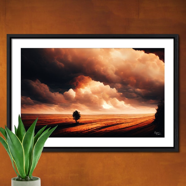 Lone Tree Art Print, Storm Clouds Over Desert Artwork, Print of Original Wall Art Painting, Nature Lover Gift, Stand Strong