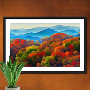 Blue Ridge Parkway Wall Art Print, Autumn Forest Art, Rustic Living Room Decor, Landscape Wall Art, Mountain Wall Art, Large Farmhouse Art