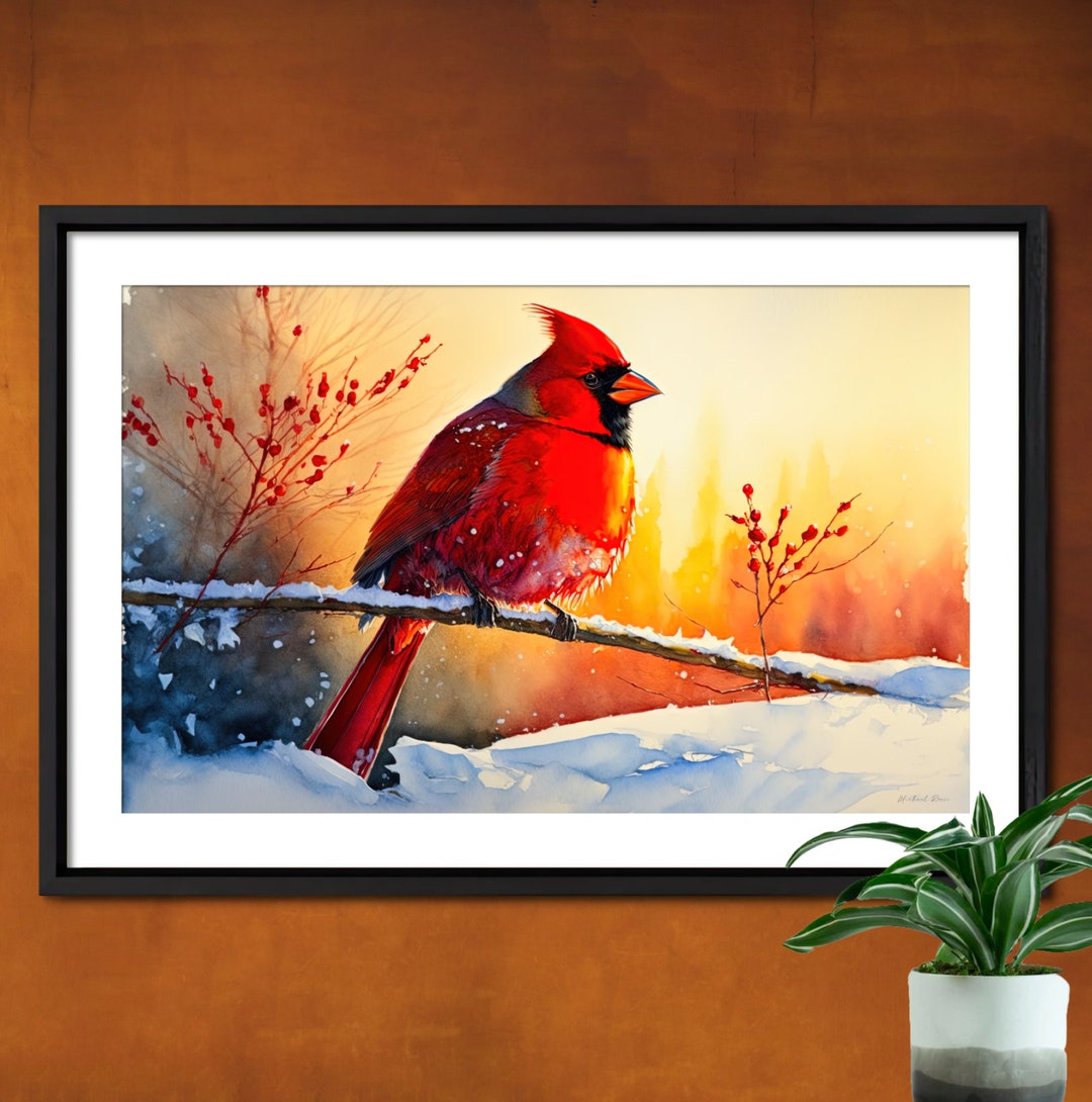 Red Bird Wall Art Print From Original Painting, Baltimore Cardinal ...