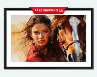 Girl and Horse Painting | Horse Lover Gift | Western Decor | Horse Print | Horse and Girl | Horse Art | Equine Art | Horse Memorial