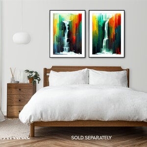 FENDROM Chinesischer Aquarell-Wandteppich – Neblige Landschaft Mit Wasserfall, Bergen, Kranichen, Asiatisches Design Für Schlafzimmer & Wohnzimmer