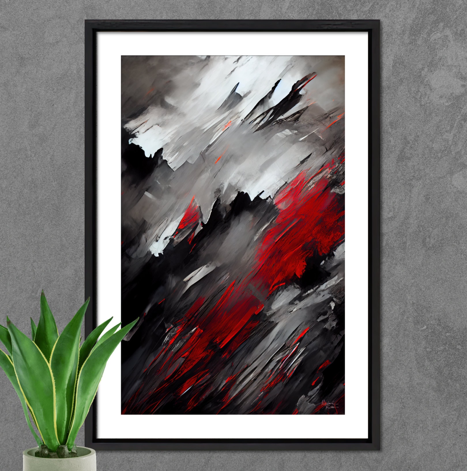 Abstract Print From Original Painting, Contemporary Artwork, Gray Red