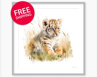 Tiger Cub, Baby Animal Prints, Nursery Decor, Woodland Animals, Safari Nursery Print, Woodland Nursery, Nursery Wall Art, Nursery Prints