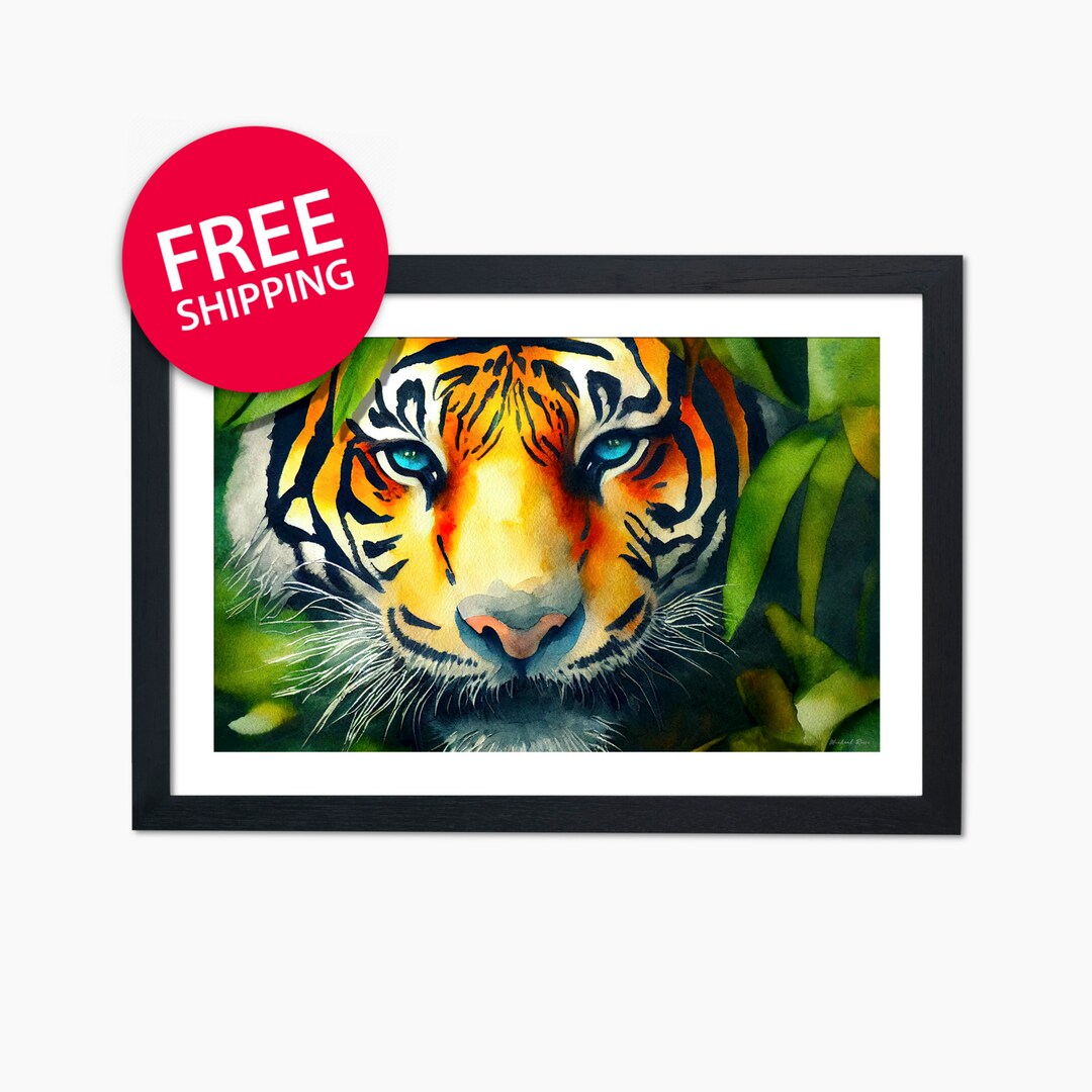 Tiger in Jungle Wall Art, Bengal Tiger Print From Original Watercolor