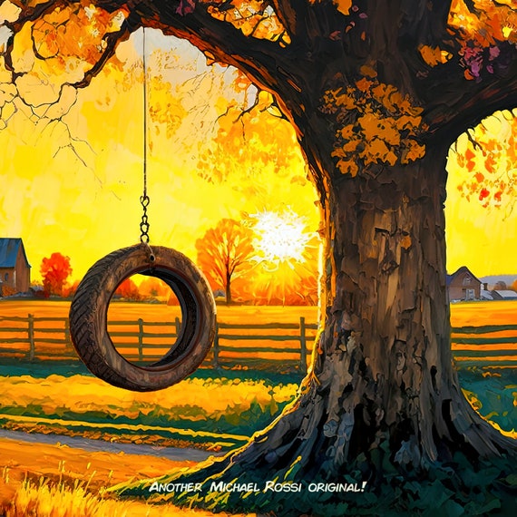Rope Swing Art Print, Tire Swing, Landscape Artwork, Farmhouse Wall Decor,  Barn Art, Landscape Art, Farmland Wall Art, Sunset Art -  Canada