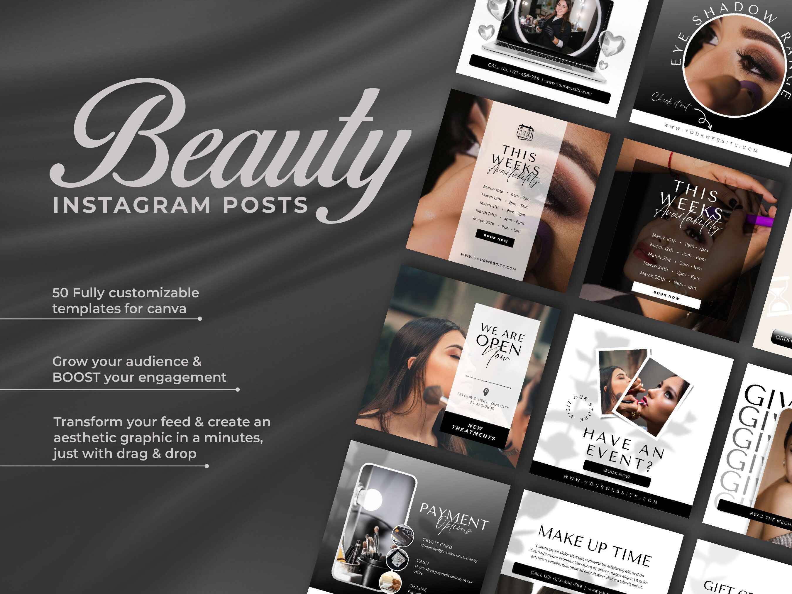 Beauty Instagram Templates Black and White Instagram Etsy