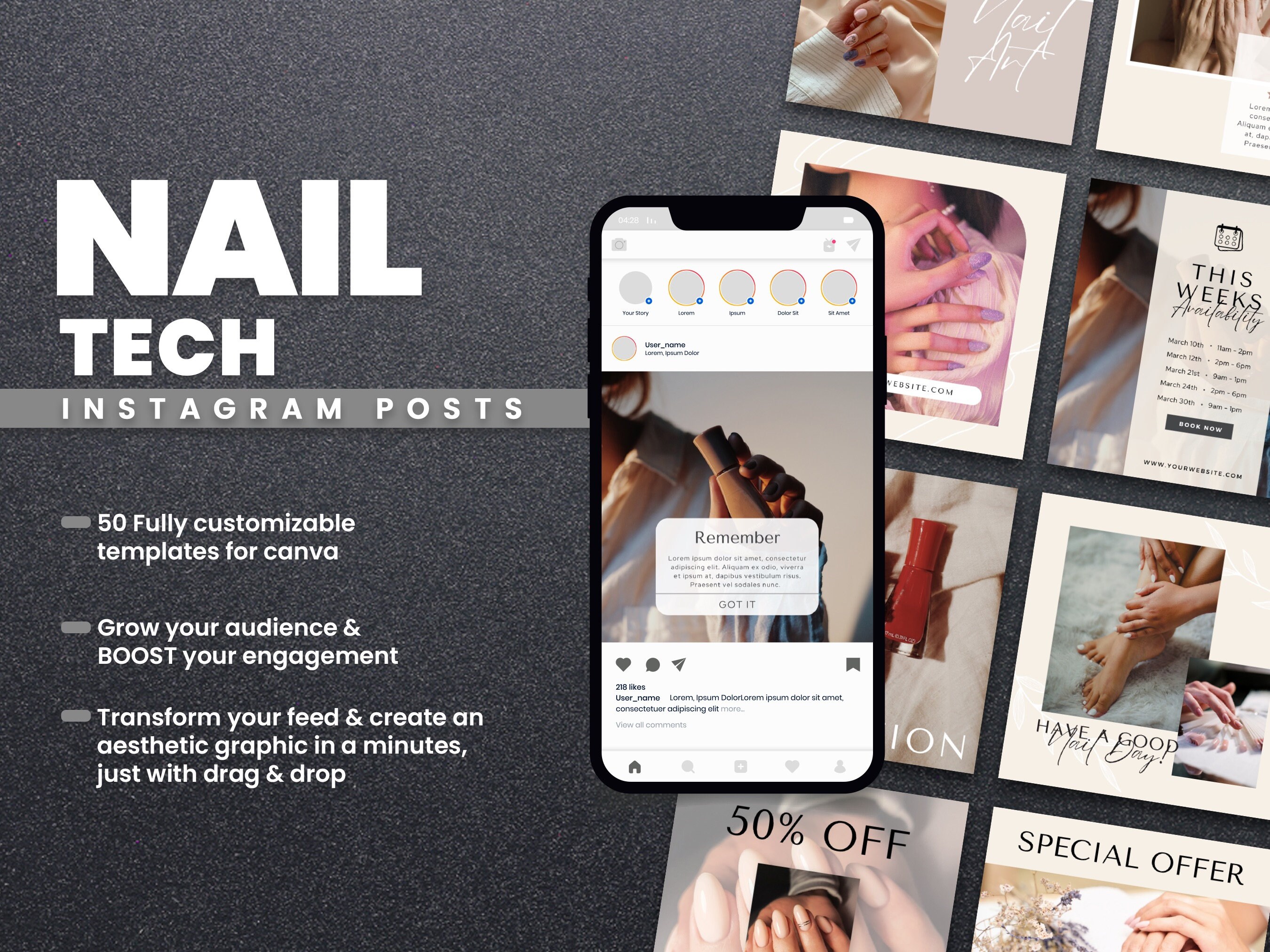 Nail Tech Instagram Template | Nail Tech Instagram Posts | Nail Tech ...
