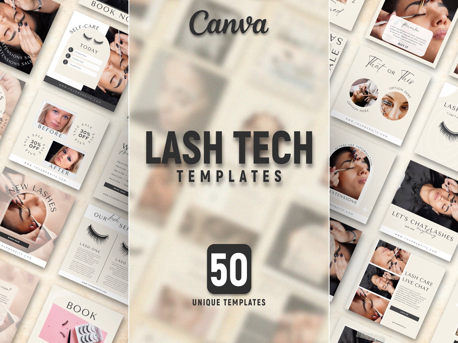 50 Lash Tech Instagram Post Template| Lash Tech Canva Instagram Posts ...
