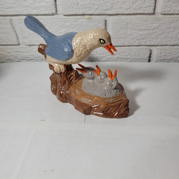 Hand Painted Ceramic Sea Gull Figurine Feeding Babies