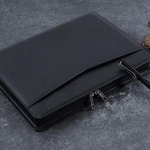 Portfolio personnalisé A4 en cuir végétalien noir, fermeture éclair avec nom et logo personnalisés, porte-documents professionnel pour homme, cadeau unique pour la fête des pères
