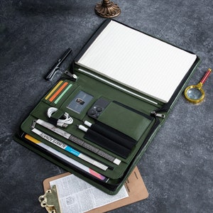 Portafoglio in pelle vegana personalizzato, porta dispositivi da 13", portadocumenti con cerniera A4, organizer per documenti da uomo, custodia per blocco note personalizzata, regali per uomo