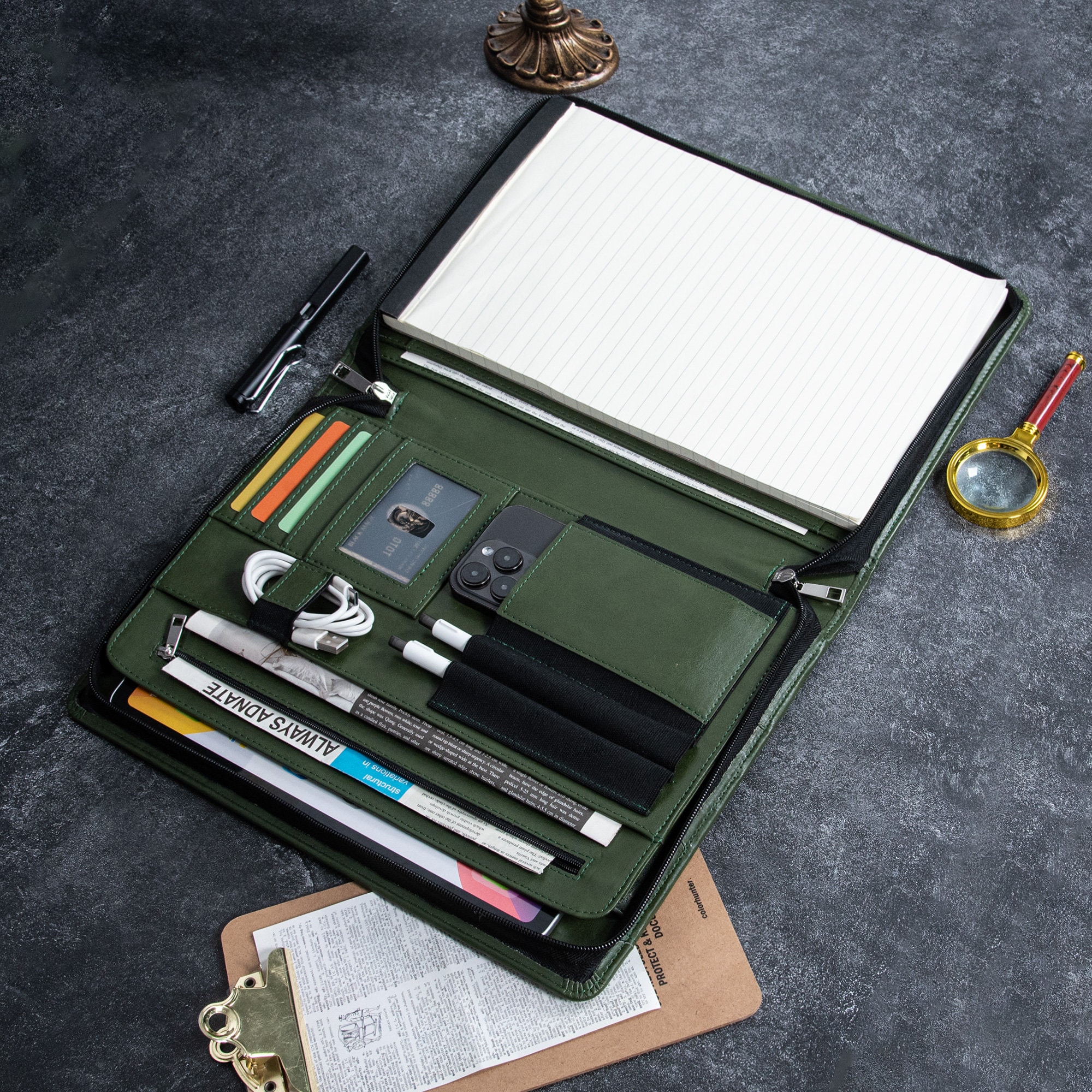 Echt leer Portfolio Case A4 Document Houder Organizer Folio Tas Echt leer Portfolio Case A4 Document Houder Organizer Folio Tas