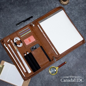 Personalized Brown Leather Portfolio for Men, A4 Custom Vegan Padfolio, Professional Briefcase Folios with Name, Best Employee Gift-for Him