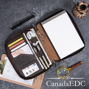 Portafolio personalizado de cuero genuino con nombre y logotipo para hombres, portada de diario de cuaderno A5 con cremallera, bolsa de padfolio personalizada, regalos de empresa para él