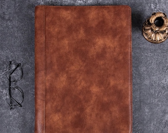 14.8in Personalized Vintage Brown Pu Leather Portfolio, 3 Ring Padfolio Binder, Legal Pad Folio, PC Holder for Him, Custom Executive Gift
