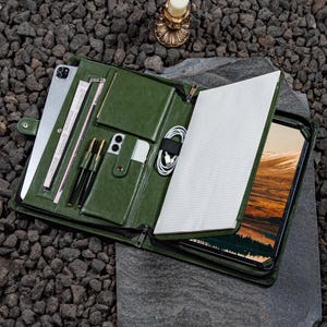 Personalized Vegan Leather Portfolio,A4 Padfolio for Men&Women, Custom 13&quot; iPad Air Case, Office File Storage Bag, Business Anniversary Gift