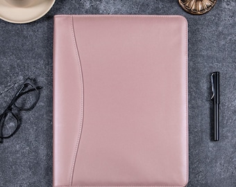 Pink Personalized Pu Leather Padfolio, A4 Eco-Friendly Notepad for Her, Office Folder with Clipboard, Women Manager Clip, Mother's Day Gift