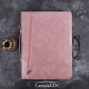 Personalisierte Leder Mappe für Frauen, A4 Notizblock Padfolio, Aktentasche mit Griff, Rose Gold Laptop Tasche, Individuelle Handtasche, Geschenk für Mutter