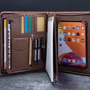 Porte-documents personnalisé en cuir véritable pour homme, coque pour iPad Pro 12,9 pouces, protège-documents en cuir de vachette noir, porte-documents A4, cadeau de mariage personnalisé pour lui