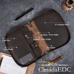 Personalized Genuine Leather A5 Journals Case, Zipper Notepad Padfolio ...