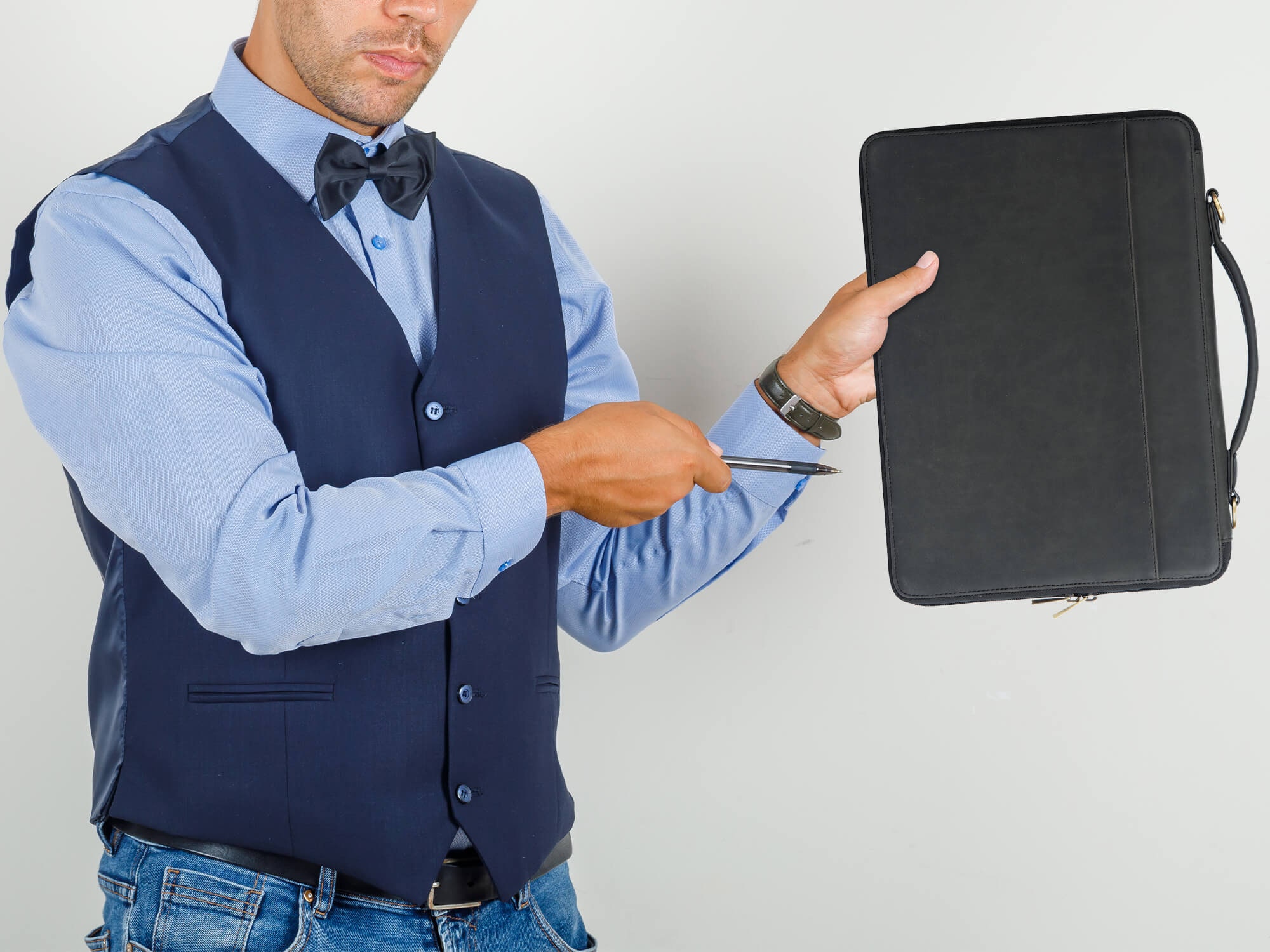 14” Black Crazy Horse Leather Portfolio for Men,a4 Custom