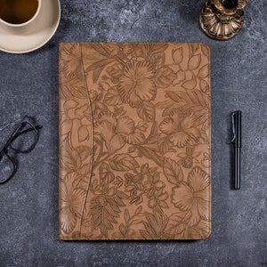 Personalized Embossed Pu Padfolio with Clipboard, Leather Organizer for Business/School, Custom Brown Leather Journal,Promotion Gift for Her