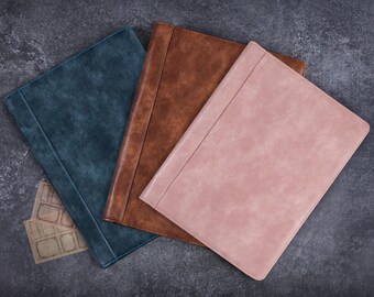 14” Men's Personalized Vintage Leather Portfolio, Monogrammed Name&Logo Padfolio, iPad Pro Case, Custom Legal Pad Cover, Custom Gift for Dad