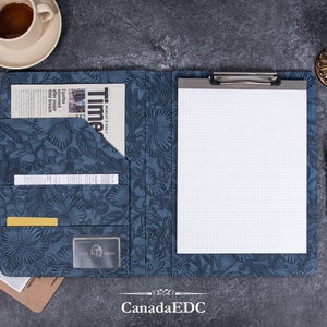 Porte-documents en cuir PU avec fleurs en relief pour elle, carnet de notes en cuir personnalisé avec planchette à pince, étui pour bloc-notes professionnel A4, cadeaux de mariage pour femme