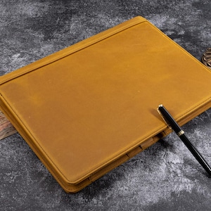 Brown Genuine Leather Portfolio, Personalized 3-Ring Binder, Briefcase with name,A4 Custom Notepad Cover, Unique Corporate Gifts
