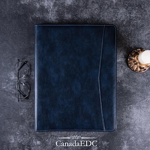 Portafoglio personalizzato in similpelle blu navy, portablocco A4 personalizzato, portadocumenti con cerniera, cartella per laptop da 13 pollici, regalo per fidanzato