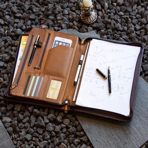 Vintage Custom Brown Leather Portfolio, Business Padfolio for Men, A4 Leather Notepad Folder, 13" Laptop Case, Personalized Gift for Women