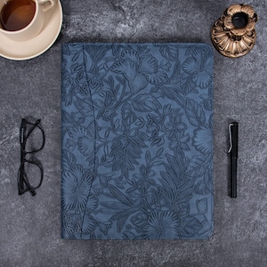 Portafoglio in pelle PU blu scuro goffrata per lei, portablocco aziendale personalizzato, portablocco A4 con porta blocco, regalo di nozze unico