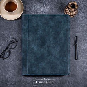 Personalized Blue Vintage Leather Portfolio,Office Leather Organizer,Refillable Business Padfolio for Men, Back to School Gift,Business Gift