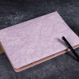 A4 Embossed Violet Leather Padfolio with Name/Logo, 3-Ring Binder Personalized Journals Cover, Custom Notebook Holder, Wedding Gifts for Her