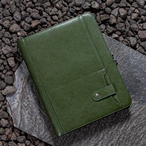 13-inch gepersonaliseerd groen veganistisch lederen portfolio met ritssluiting, A4-map folio voor heren en dames, aangepaste iPad-hoes, A4-bestandsopslag, terug naar school-cadeaus