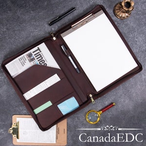 Porte-documents personnalisé en cuir véritable avec nom ou logo, bloc-notes simple A4 pour homme, porte-documents professionnel pratique avec fermeture à glissière, cadeau personnalisé pour lui
