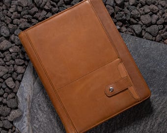 Personalisierte Echtleder Mappe, A4 Büro Tasche 13 Zoll, gravierte Name Padfolio mit Reißverschluss, Hochzeitsgeschenk für Ihn