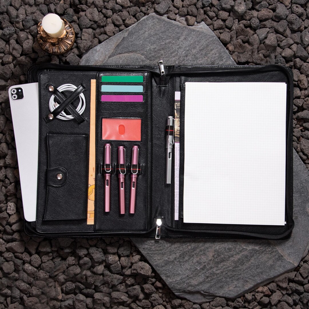 Vintage Black Pu Leather Portfolio, A4 Custom Padfolio, Professional ...