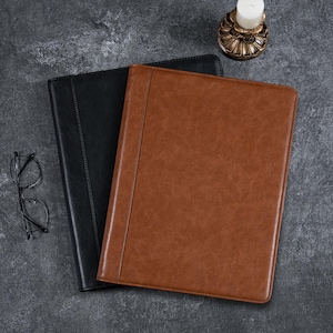 A4 Professional Custom Vegan Leather Portfolio, Name&Logo Engraved Padfolio, Briefcase for Men, Office Storage, Special Personalized Gift