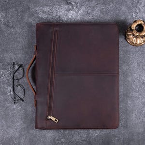 Porte-documents personnalisé en cuir Crazy Horse avec poignée, bloc-notes rétro personnalisé, porte-documents A4 à fermeture éclair, sac à main pour ordinateur portable, cadeaux pour lui