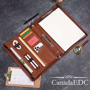 Portafolio de cuero vegano personalizado con asa, maletín con nombre personalizado, portapapeles de cuero A4, carpeta de anillas, bolso de mano, regalo para hombre