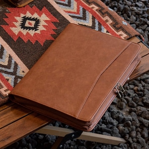 Portafolio personalizado de cuero vegano A4, portadispositivos de 13", portafolios con cremallera, organizador de documentos para hombre, estuche personalizado para bloc de notas, regalos para hombre