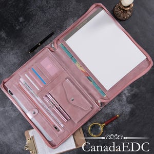 Porte-documents en cuir avec nom/logo personnalisé, porte-documents A4 avec poignée, sac pour ordinateur portable 14 pouces en PU or rose, bloc-notes de bureau folio personnalisé, cadeau pour femme