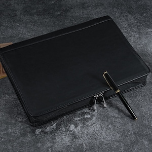 Personalized Vegan Leather Portfolio for Men, Office Portfolio with Zipper, Professional Organizer with Custom Engraving, Father’s Day Gifts