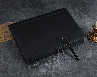 Personalisierte Vegan Leder Mappe für Männer, Büromappe mit Reißverschluss, professioneller Organisator mit individueller Gravur, Geschenke zum Vatertag
