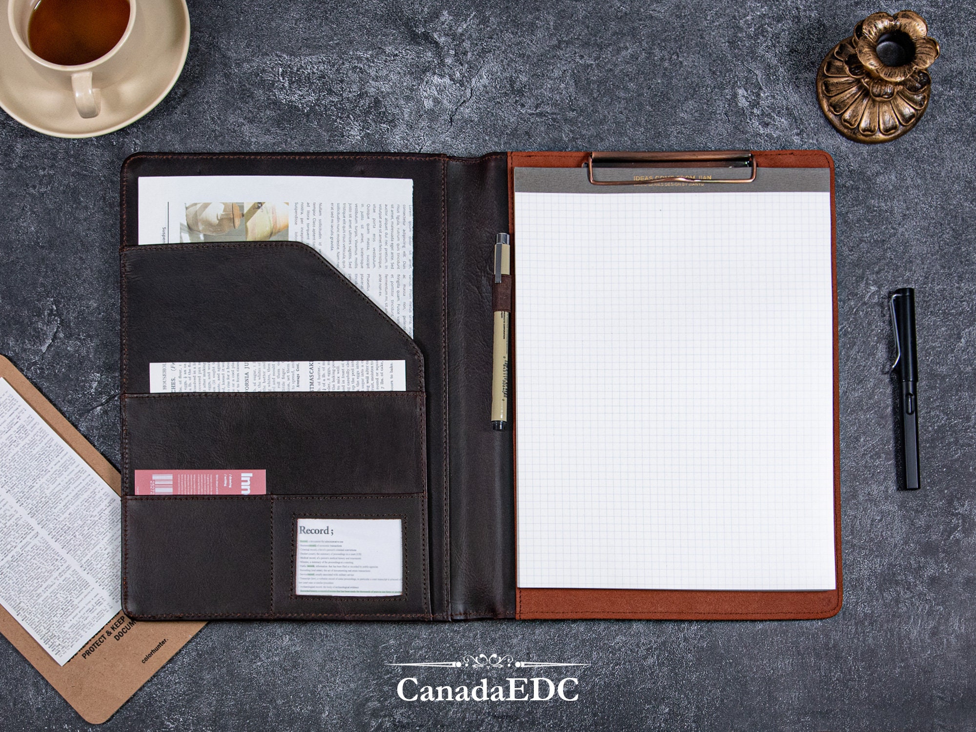 A4 Red Brown Oil Wax Leather Padfolio for Men,personalized Portfolio ...