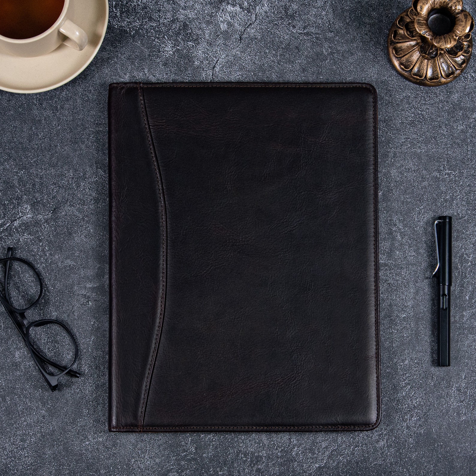 A4 Red Brown Oil Wax Leather Padfolio for Men,personalized Portfolio ...