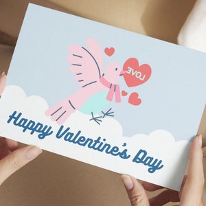 Love Bird, oiseau de la Saint-Valentin, oiseau avec des coeurs, carte de Saint-Valentin, je t'aime, coeurs, anniversaire, carte imprimable, fichier PNG et PDF