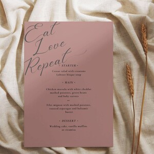 Valentines Dinner Menu Love Hearts Anniversary Party Table Menu Cards Printable  Decor Editable Slim Template Download