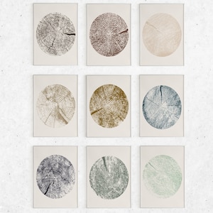 Tree ring print, Set of 9 prints, Tree stump print, Modern wall decor, Black and white prints, Tree rings prints, Wood slice printable.